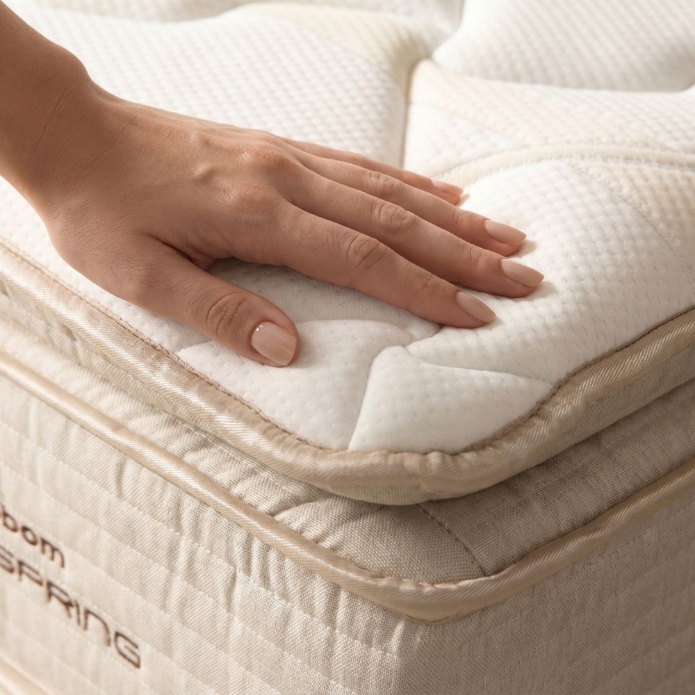 O Ouro Spring foi desenvolvido com 31 cm de altura para oferecer alta durabilidade sem perder o formato original. Seu tampo traz uma malha premium de 420g com Pillow Top de 3 cm e Bordado em Matelassê em Espuma Extra Firme Soft, garantindo máximo aconchego. A estrutura ainda conta com uma lâmina de espuma Firme certificada (D26) para maior sustentação.